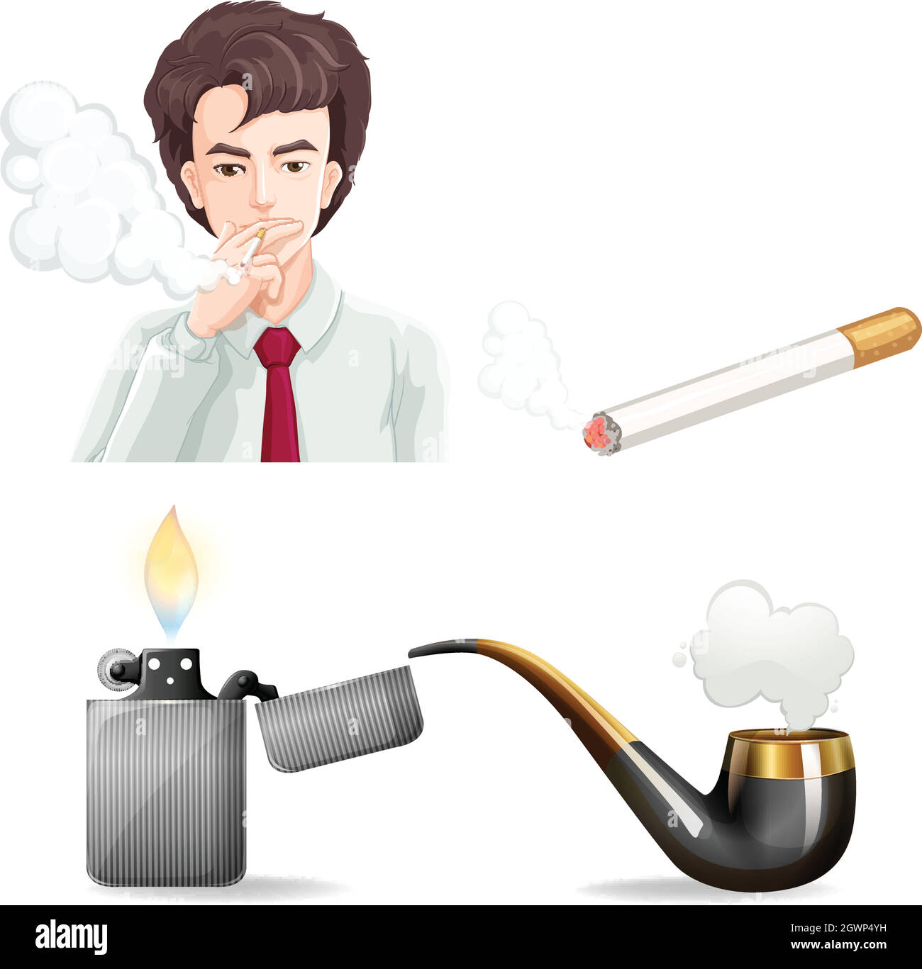 Man smoking and pipes Stock Vector