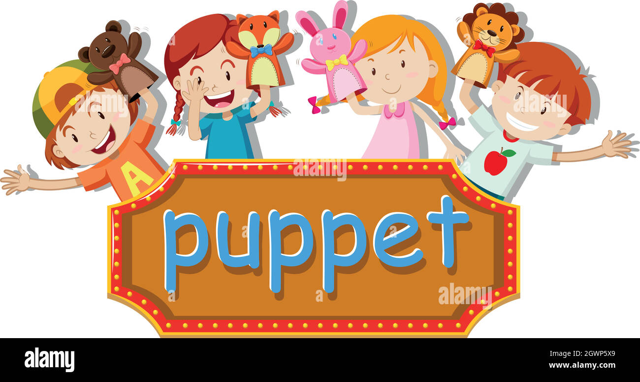 Children playing hand puppets Stock Vector