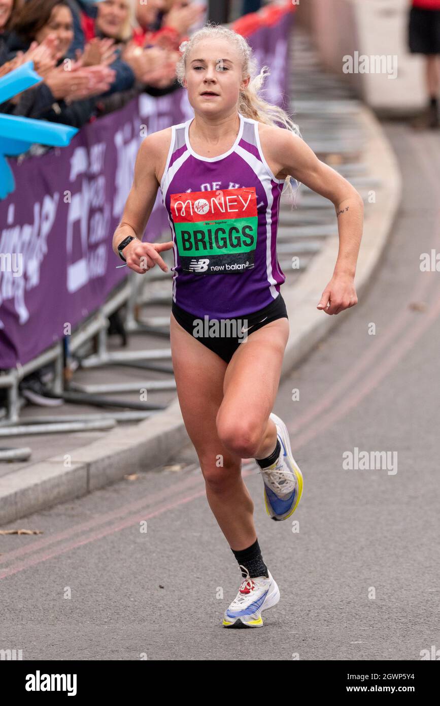 Becky Briggs running in the Virgin Money London Marathon 2021 Stock