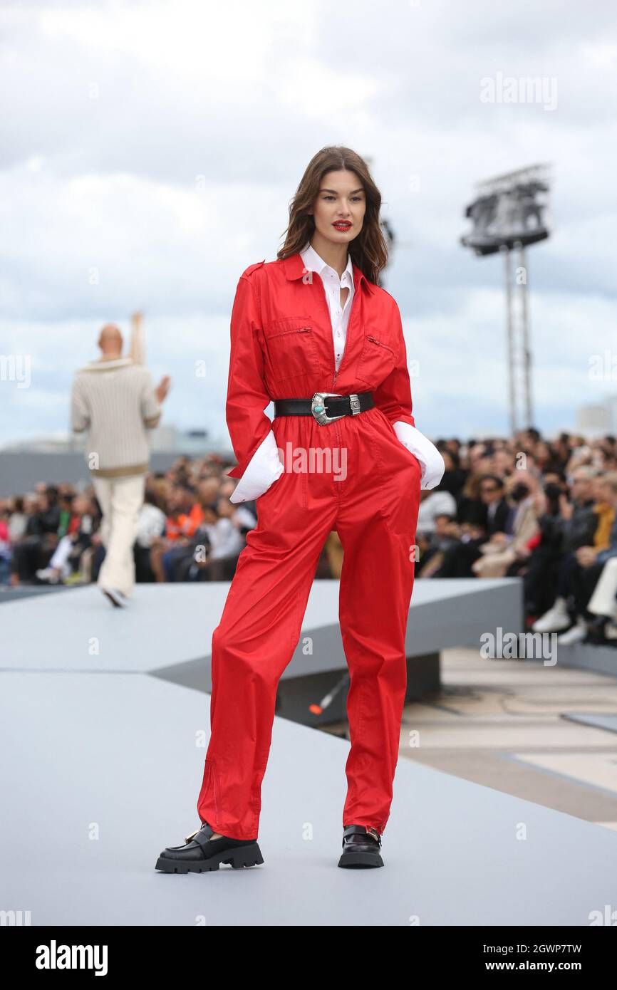Ophelie Guillermand walks on the Catwalk of L'Oreal show during Paris