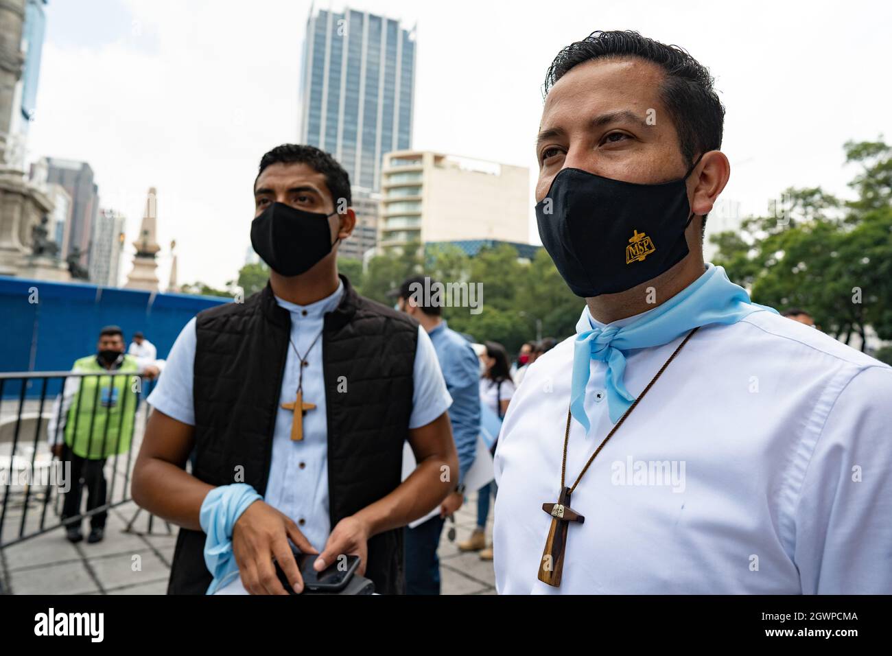 Mexico City, Mexico. 03rd Oct, 2021. Demonstrators are seen wearing wooden cross necklaces around their necks during the pro-life demonstration.Thousands march in Mexico City at a pro-life and pro-women demonstration march. Demonstrators came in from all over the country, with different states or organizations written on their t-shirts. The march comes after the Mexican Supreme Court ruled that abortion is no longer a crime since September 2021. Credit: SOPA Images Limited/Alamy Live News Stock Photo
