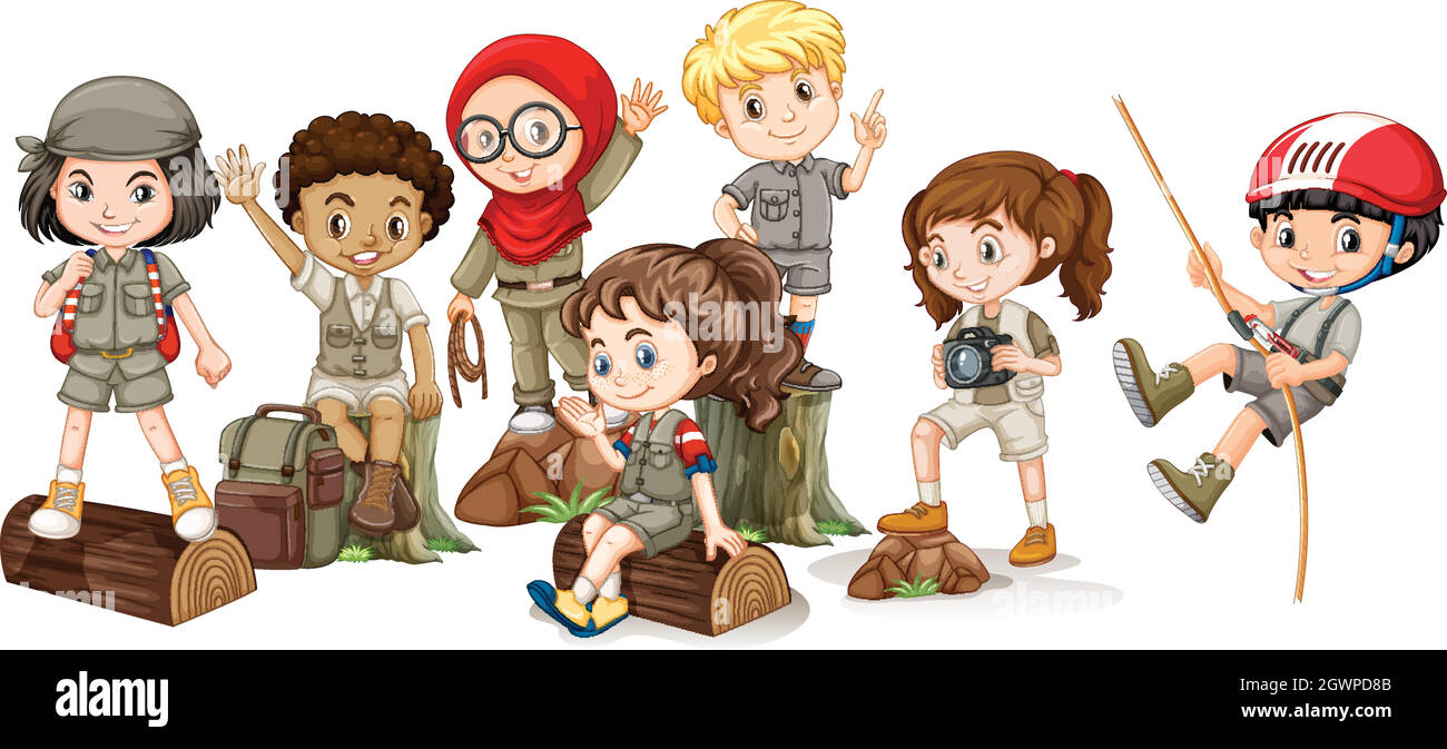 Boys and girls in camping outfit Stock Vector