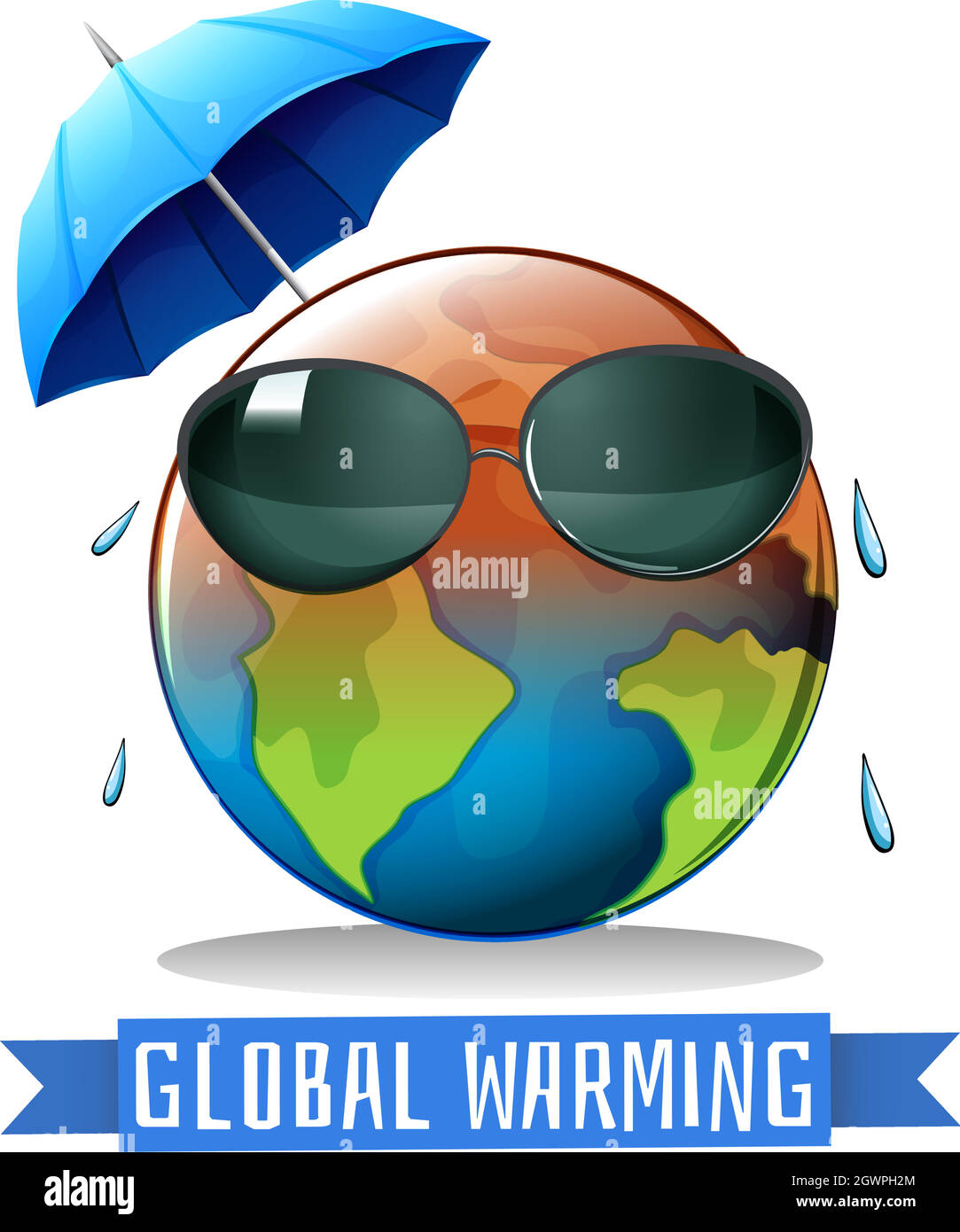 Global warming with earth and umbrella Stock Vector