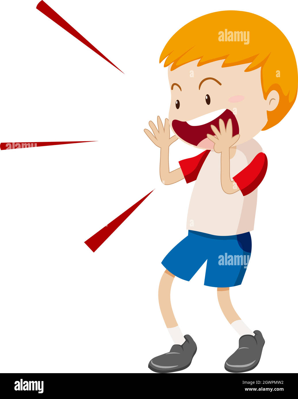 Little boy yelling at something Stock Vector