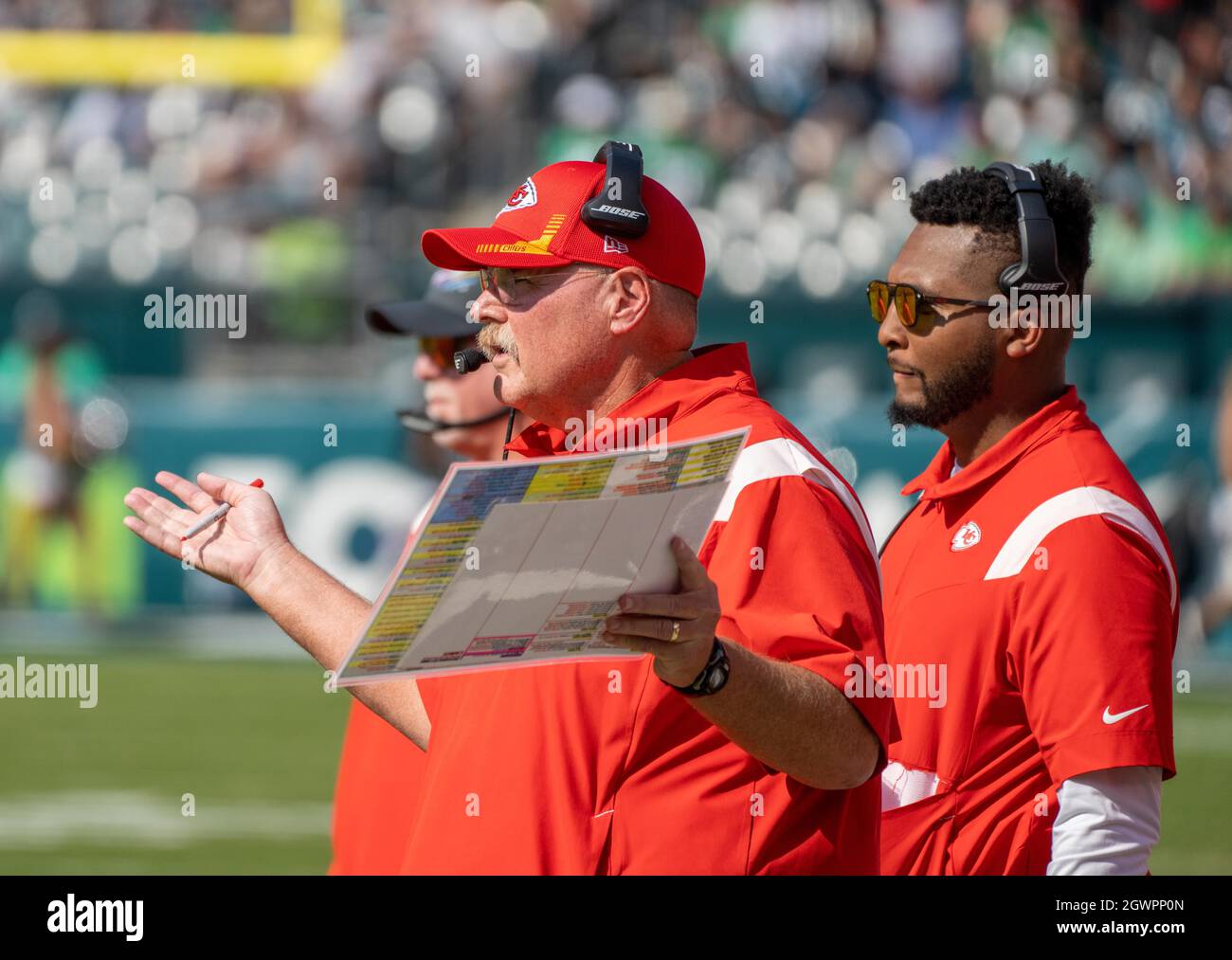 Philadelphia, Pennsylvania, USA. 3rd Oct, 2021. Chiefs head coach ANDY REID during an NFL football game between the Philadelphia Eagles and the Kansas City Chiefs at Lincoln Financial Field in Philadelphia, Pennsylvania. The Chiefs won 42-30. (Credit Image: © Jim Z. Rider/ZUMA Press Wire) Stock Photo