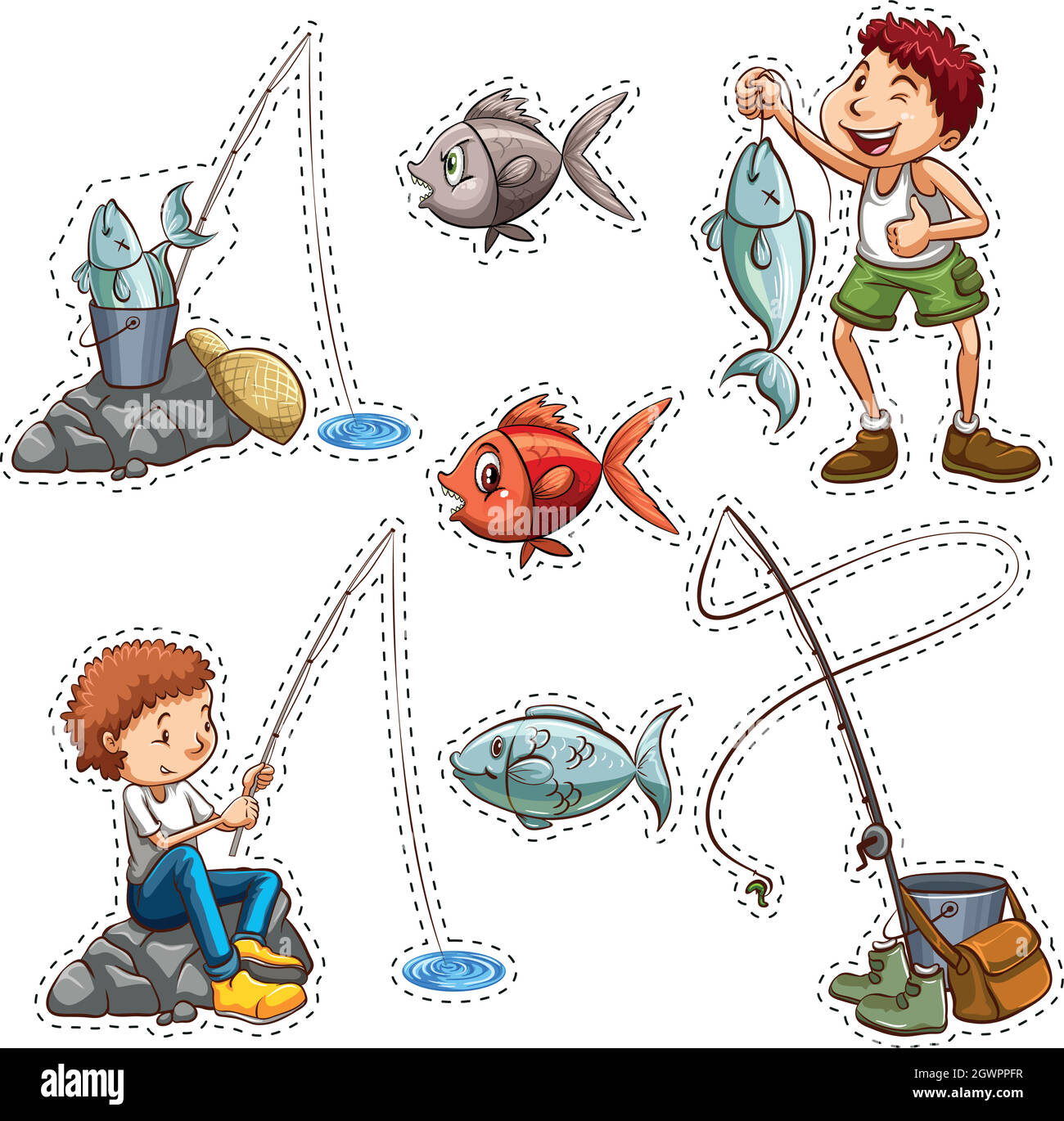 fishing people cartoon Stock Vector Image & Art - Alamy