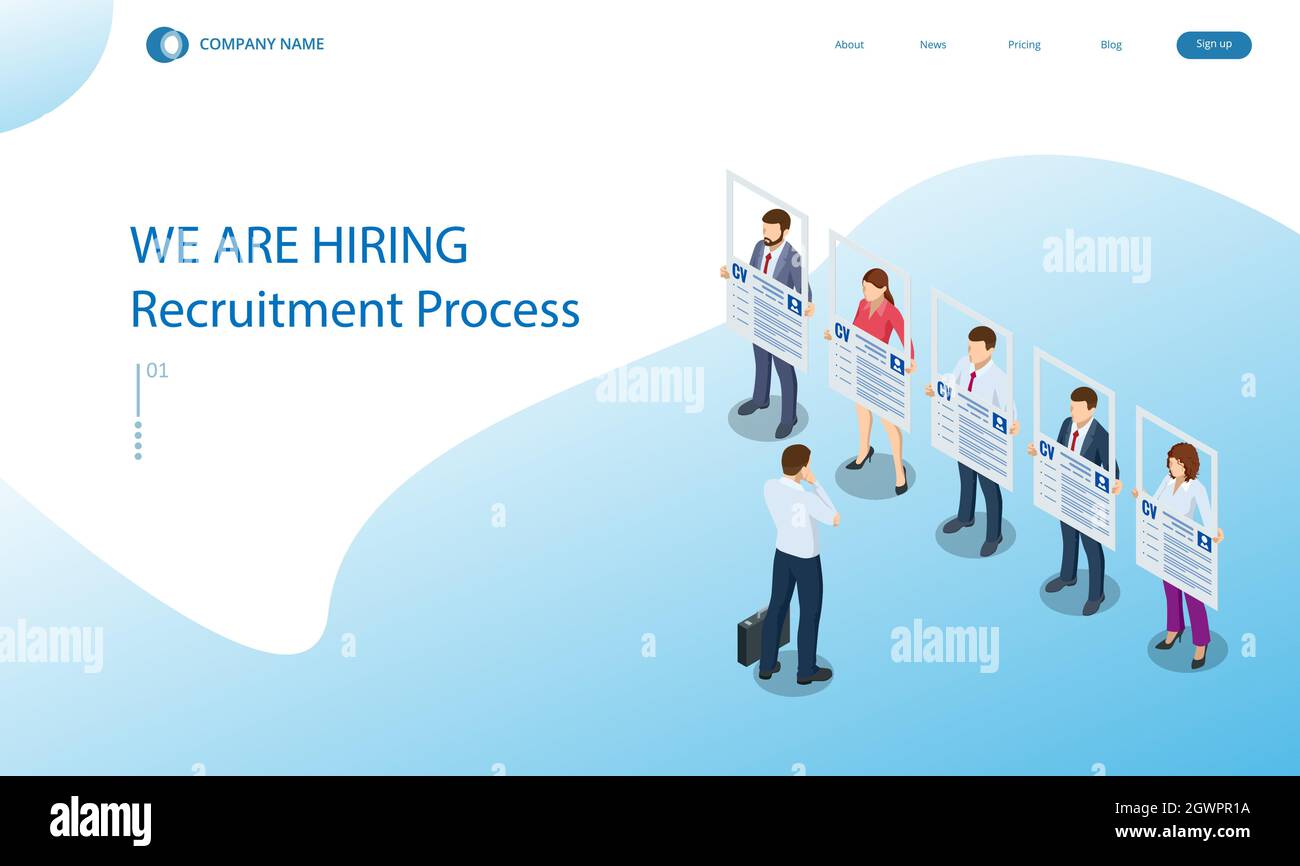 Isometric hiring and recruitment concept. HR job seeking. Online job search, human resource 