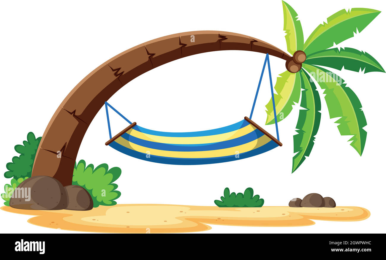 Scene with hammock on coconut tree Stock Vector