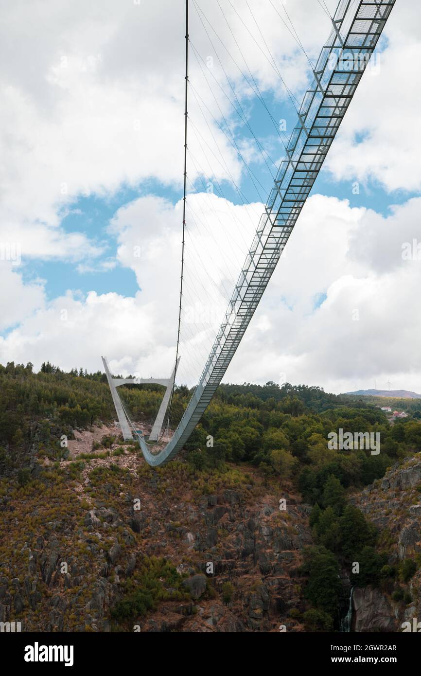 World Longest pedestrian suspended bridge in Passadiços do Paiva at Arouca Geopark Stock Photo