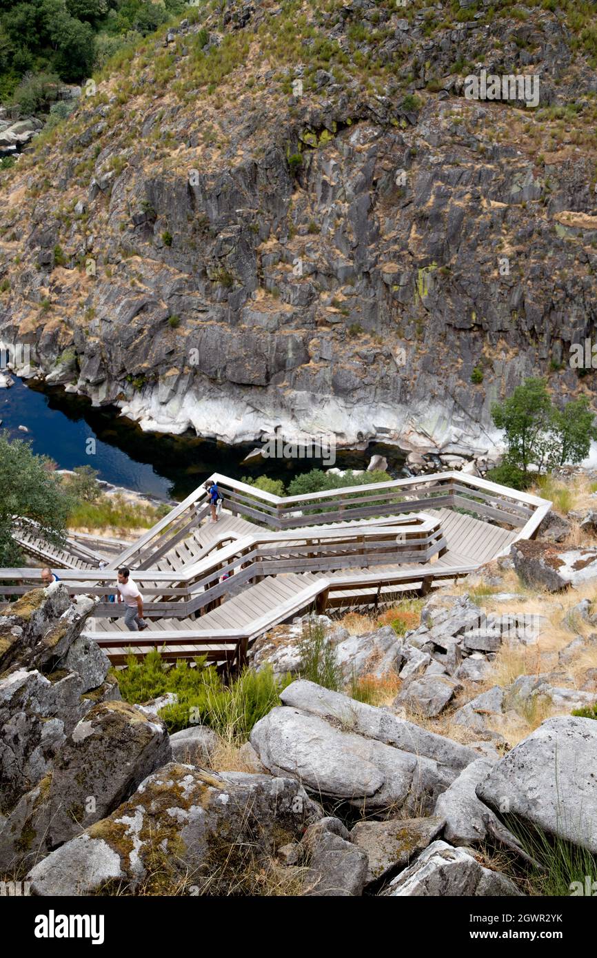 Wood Stairs and river in Passadiços do Paiva in Arouca Geopark Stock Photo