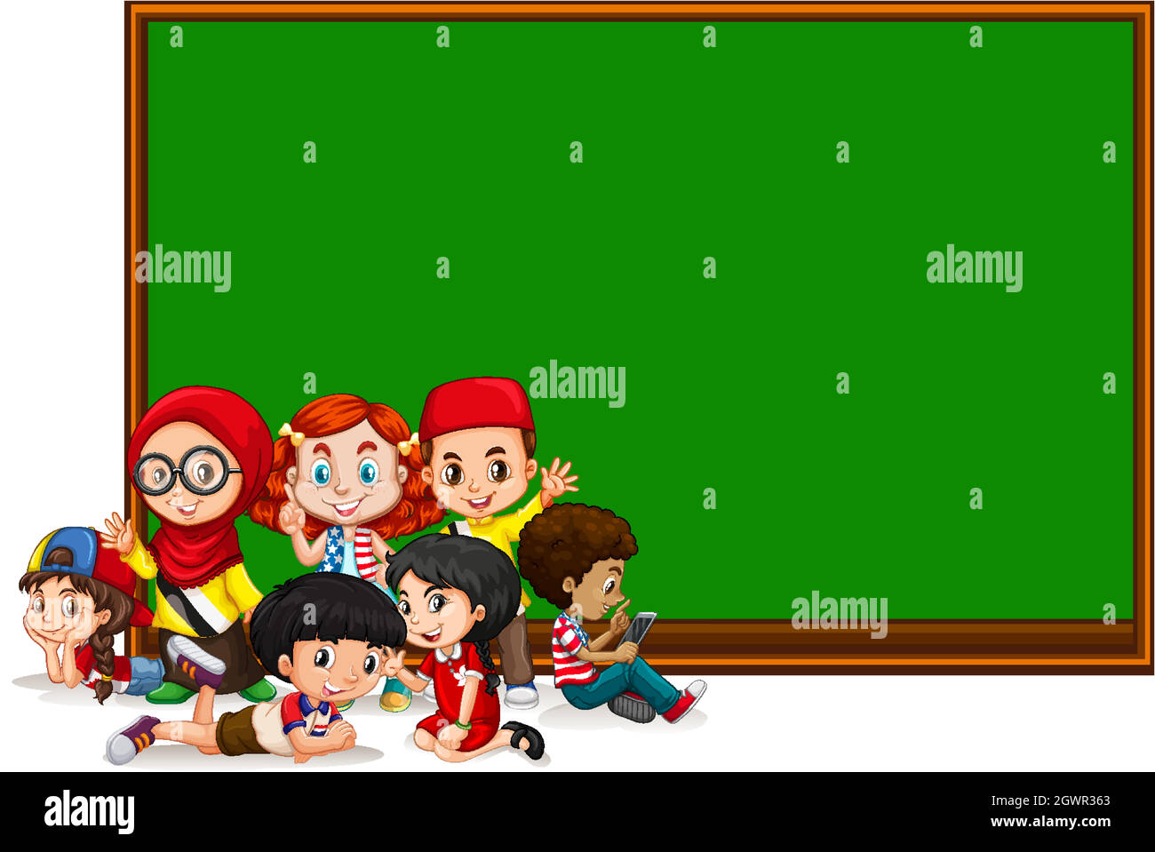 Blank sign template with kids and green board Stock Vector Image & Art ...