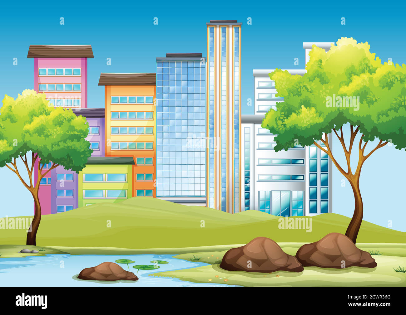 Buildings and park in the city Stock Vector