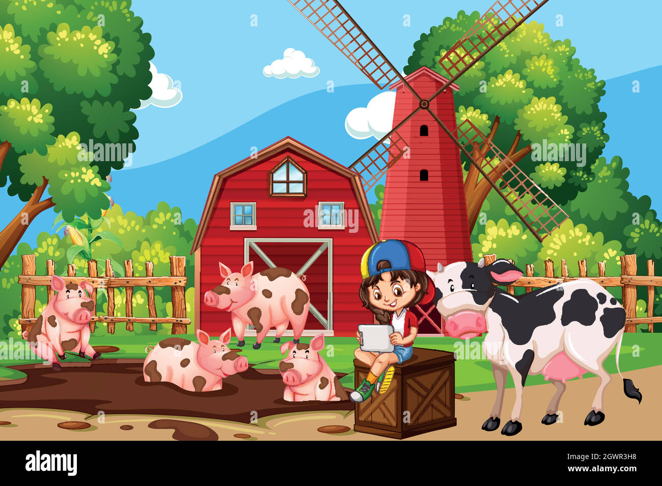 Farm scene with pig and cows Stock Vector Image & Art - Alamy