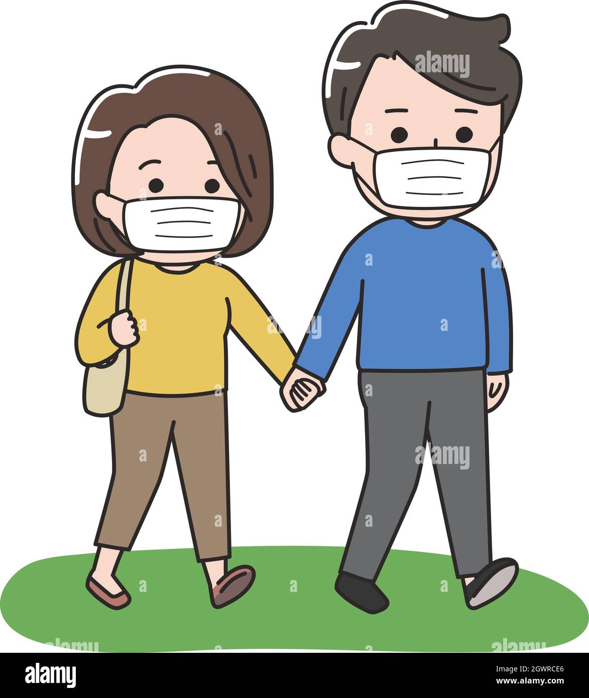 The couple goes traveling hand in hand. Vector illustration on a white background. Stock Vector
