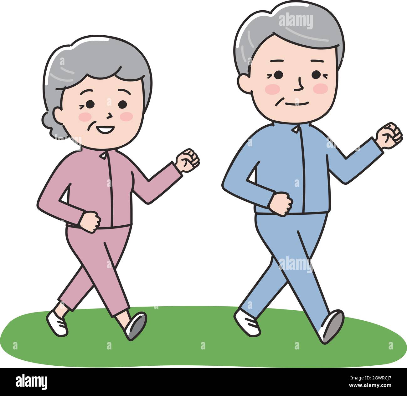 The elderly couple diet to lose weight by walking. Vector illustration on a white background. Stock Vector