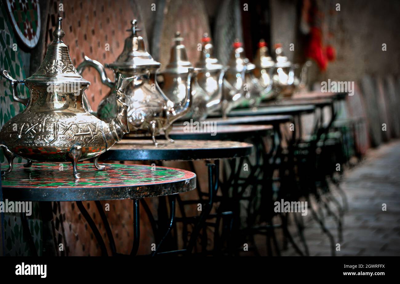 Row Of Elegant Moroccan Teapots Stock Photo Alamy