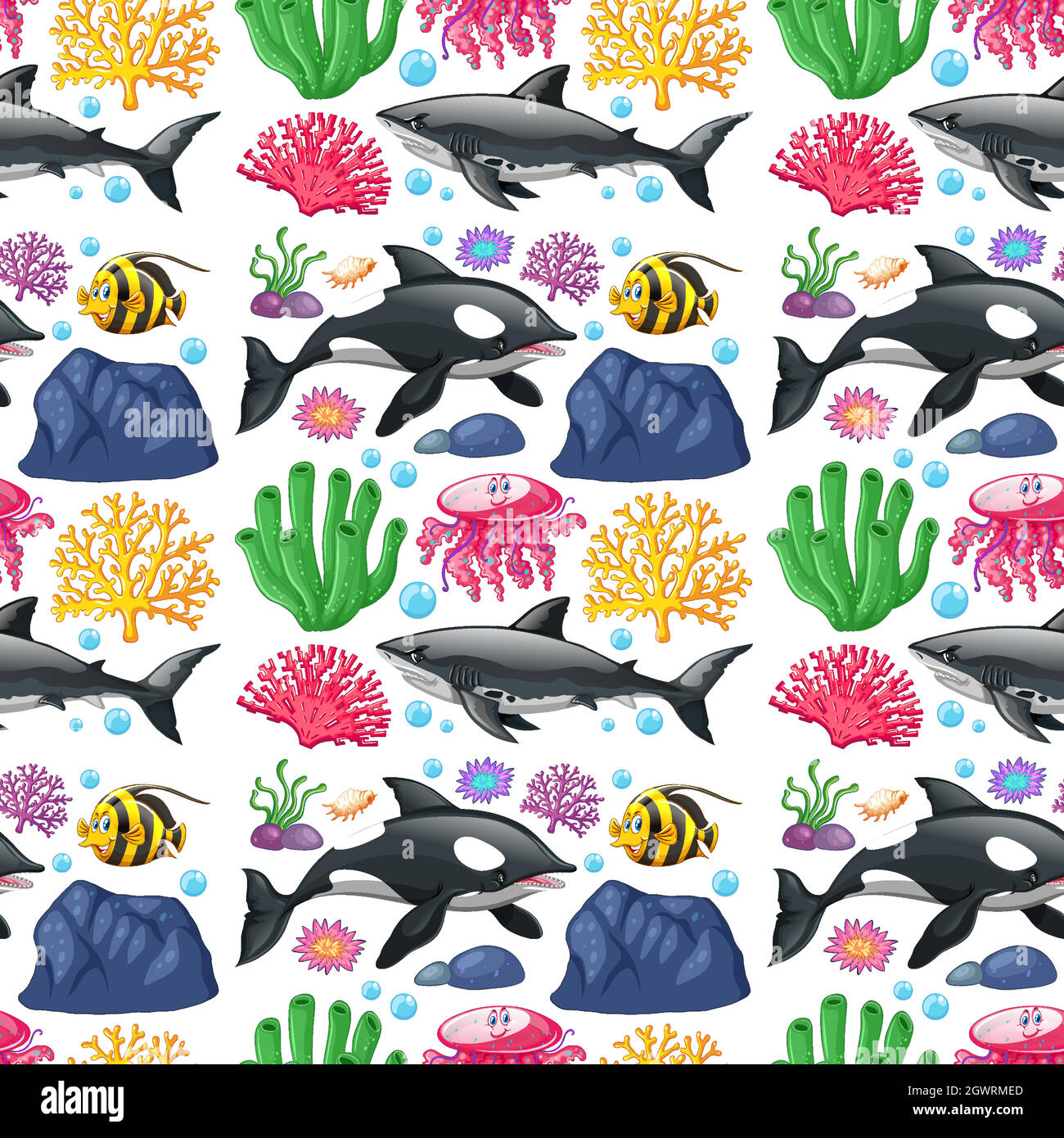 Seamless background design with sea creatures Stock Vector