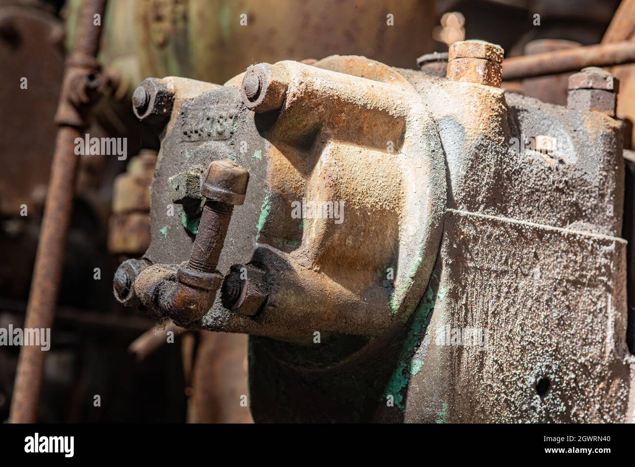 Machine part in an old factory. Stock Photo