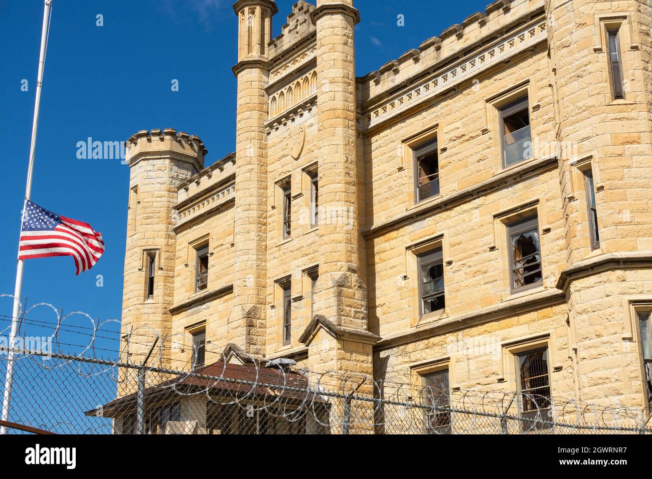 Exterior of old abandoned prison.  Joliet, Illinois, USA Stock Photo