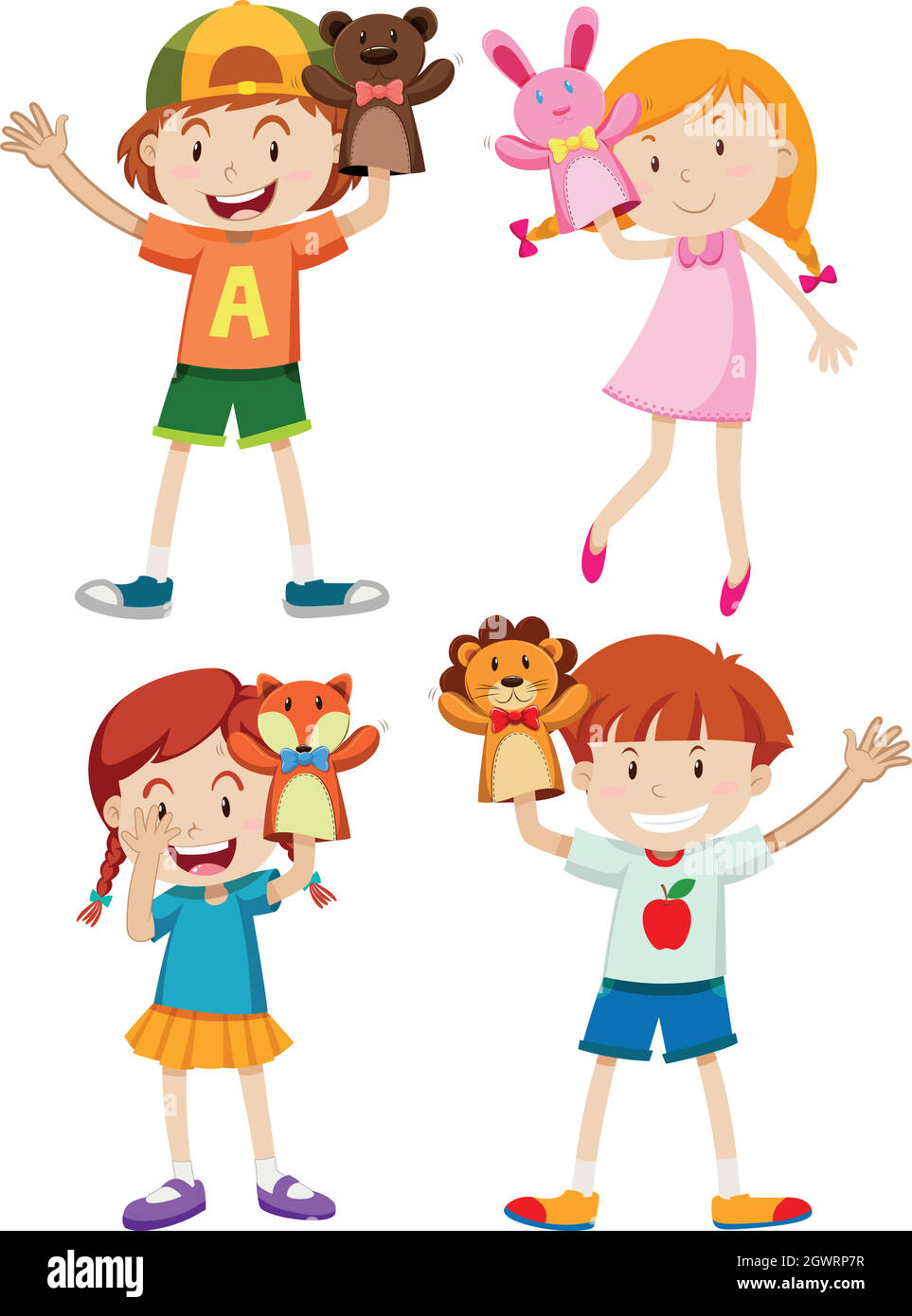 Children playing with hand puppets Stock Vector