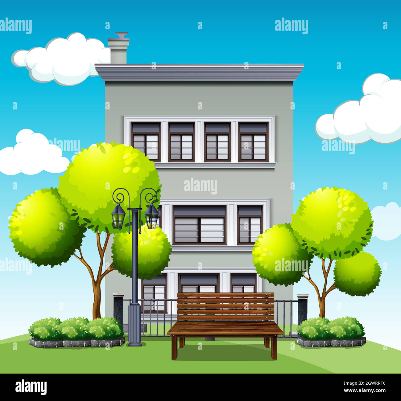 Apartment building behind the park Stock Vector