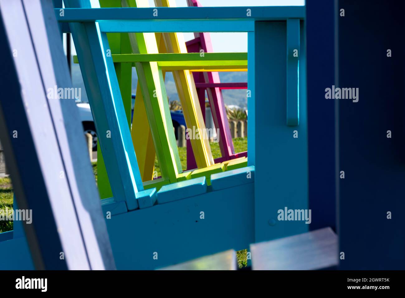 Large coloured chairs on waterfront at Napier, Hawkes Bay, North Island