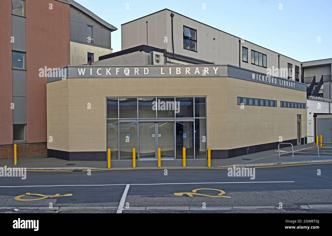 The new public library at the Willows Shopping Centre in Wickford Essex as seen from Market Road. Stock Photo