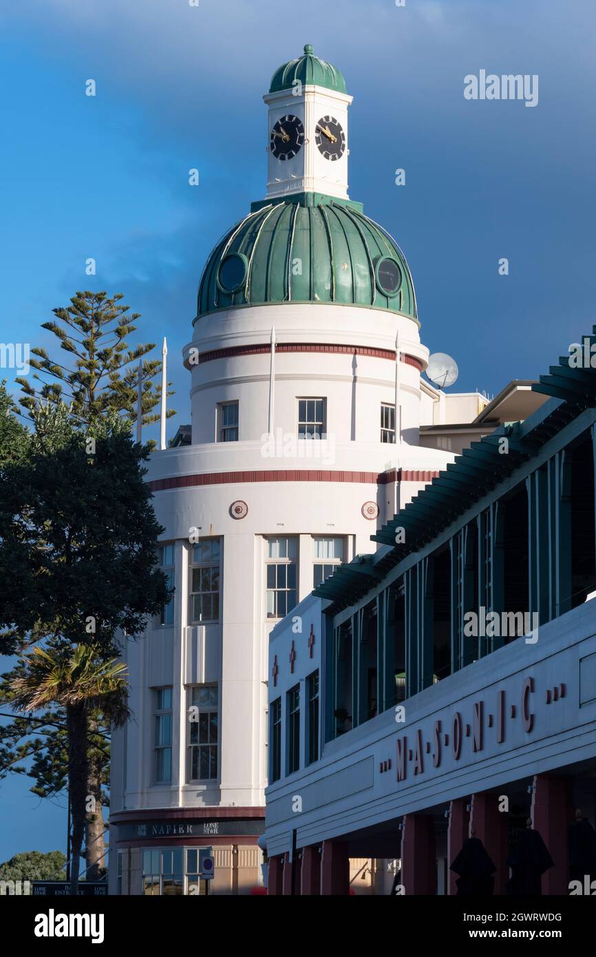 T & G Building and Masonic Hotel, Art Deco buildings, Napier, Hawkes Bay, North Island, New Zealand Stock Photo