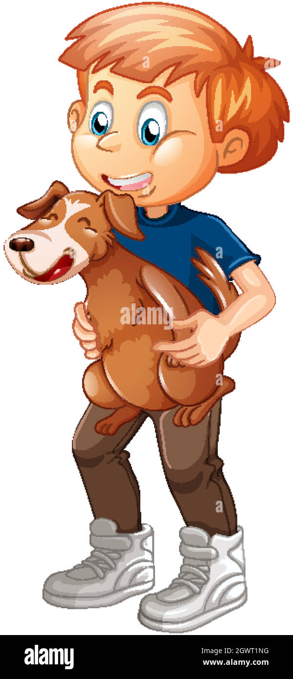 Boy playing with a dog isolated on white background Stock Vector Image ...