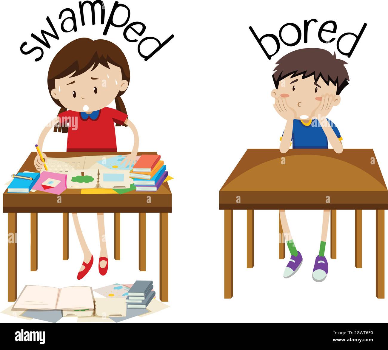 English opposite word swamped and bored Stock Vector Image & Art Alamy