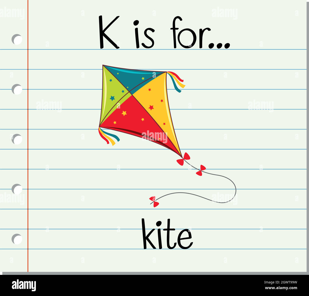 Flashcard letter K is for kite Stock Vector