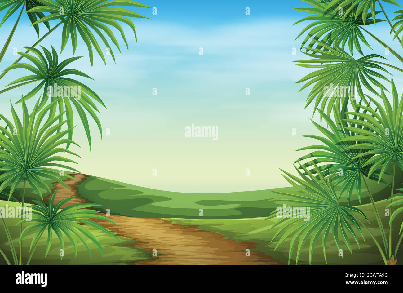 A beautiful landscape with palm plants Stock Vector