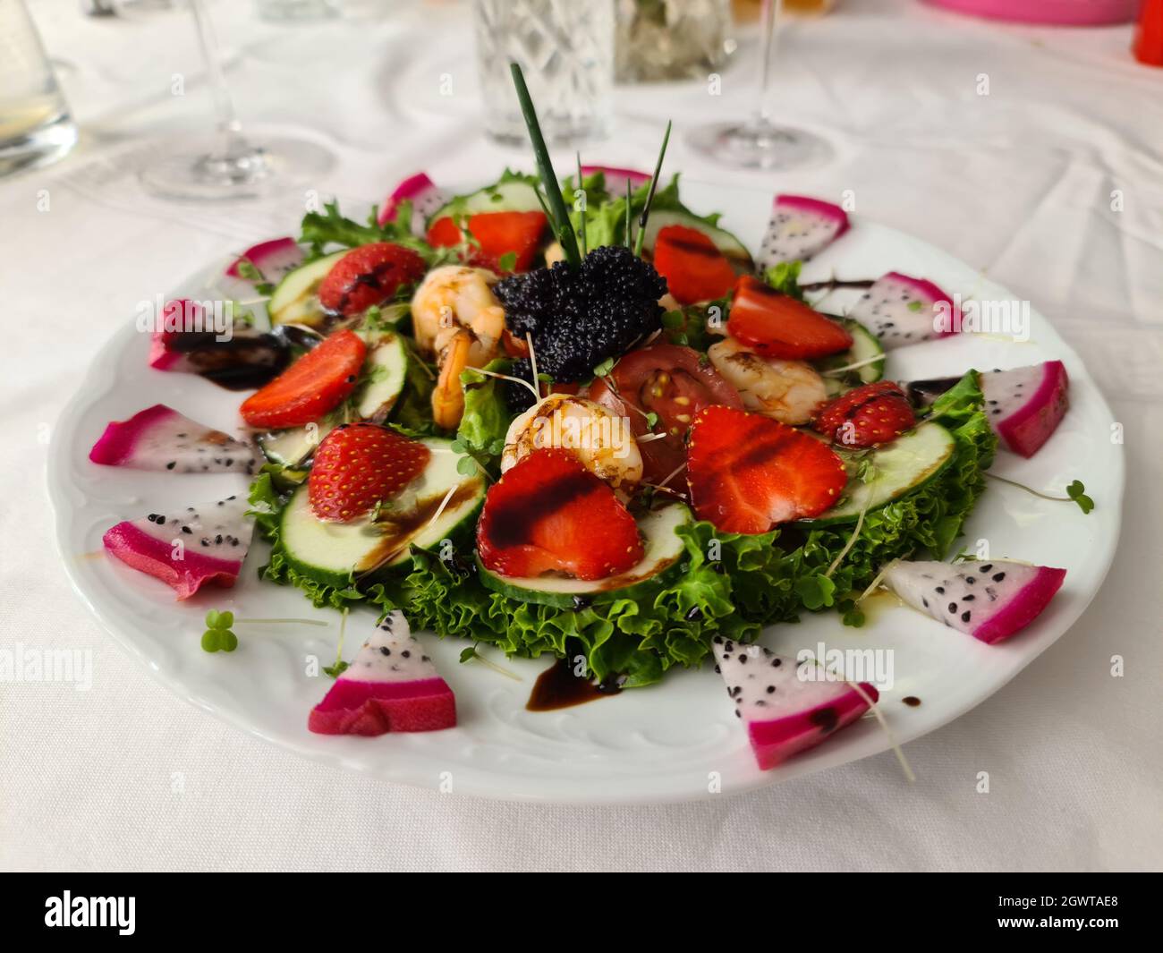 High Angle View Of Salad Served In Plate Stock Photo
