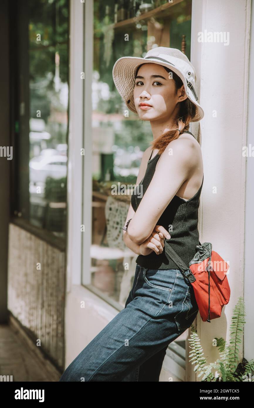 Asian Girl Teen Cute Hipster Style Fashion Portrait Holiday Summer Travel  Dressing Vintage Color Stock Photo - Alamy