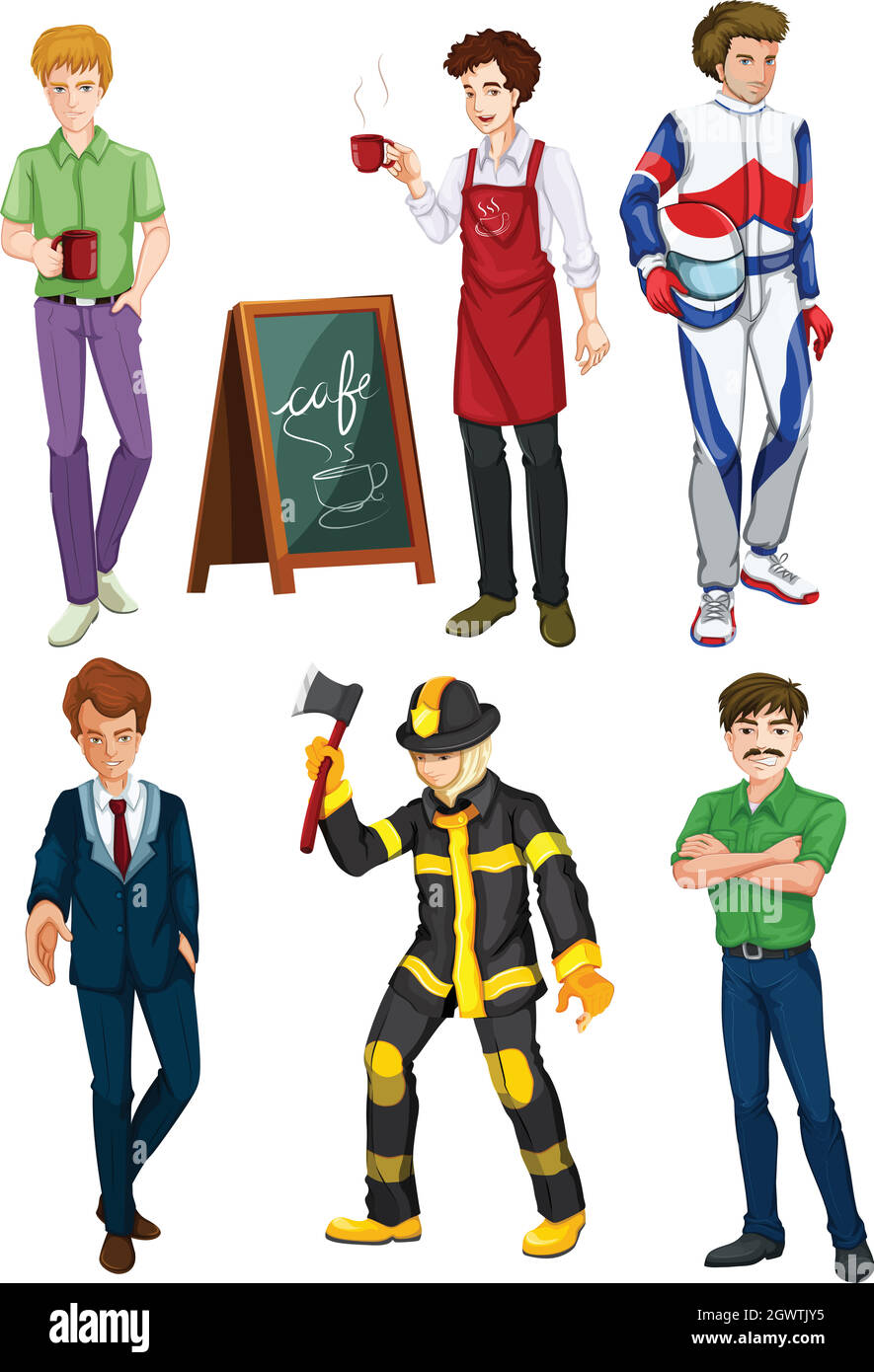 Six men with different professions Stock Vector