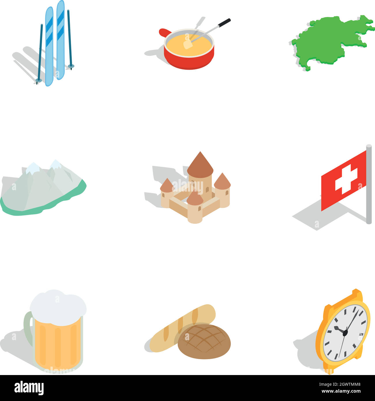 Switzerland cultural elements icons set Stock Vector