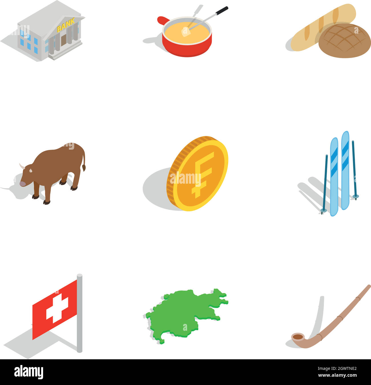 Switzerland icons set, isometric 3d style Stock Vector