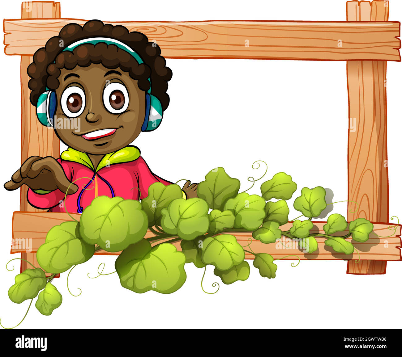 A frame with a boy and plants Stock Vector