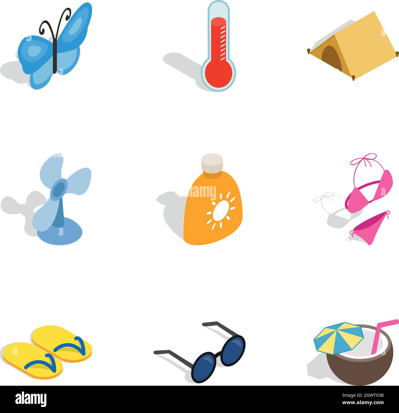 Summer icons, isometric 3d style Stock Vector