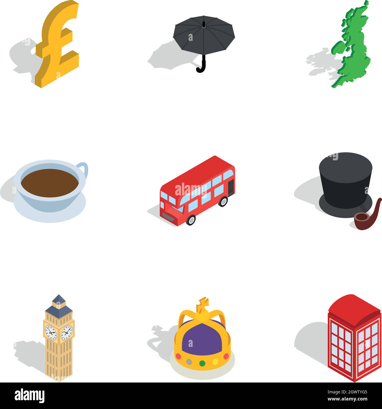 Travel to London icons, isometric 3d style Stock Vector