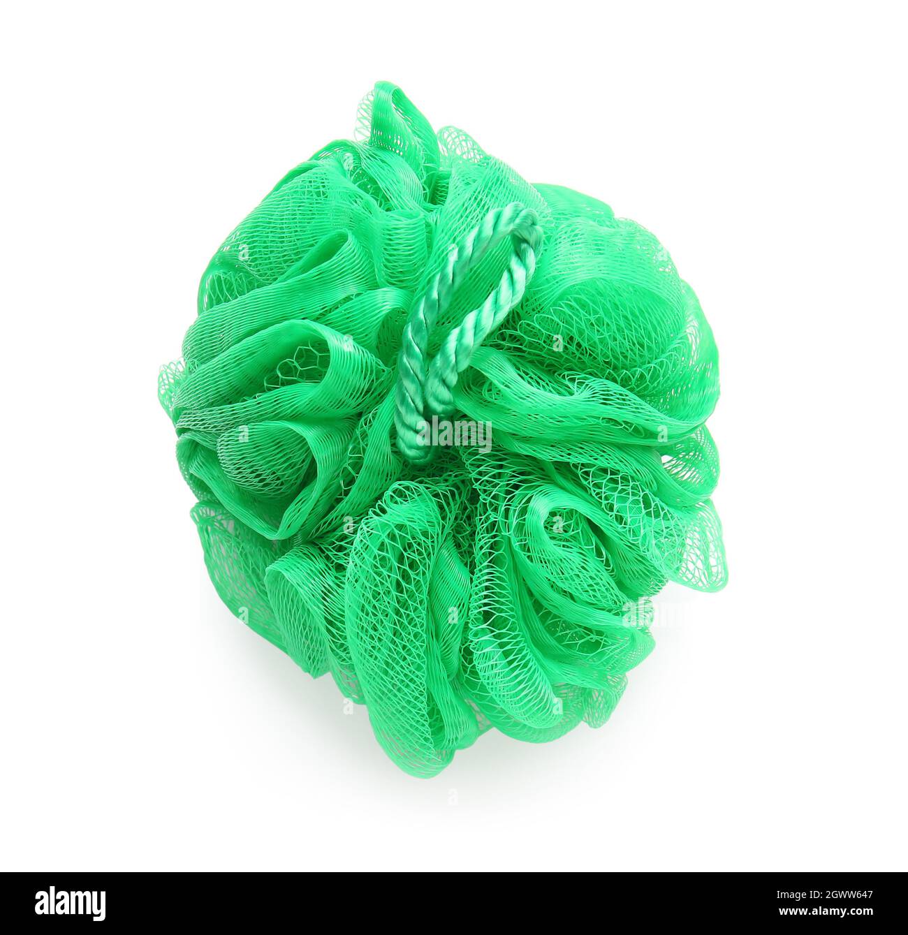 Green bath sponge on white background Stock Photo - Alamy