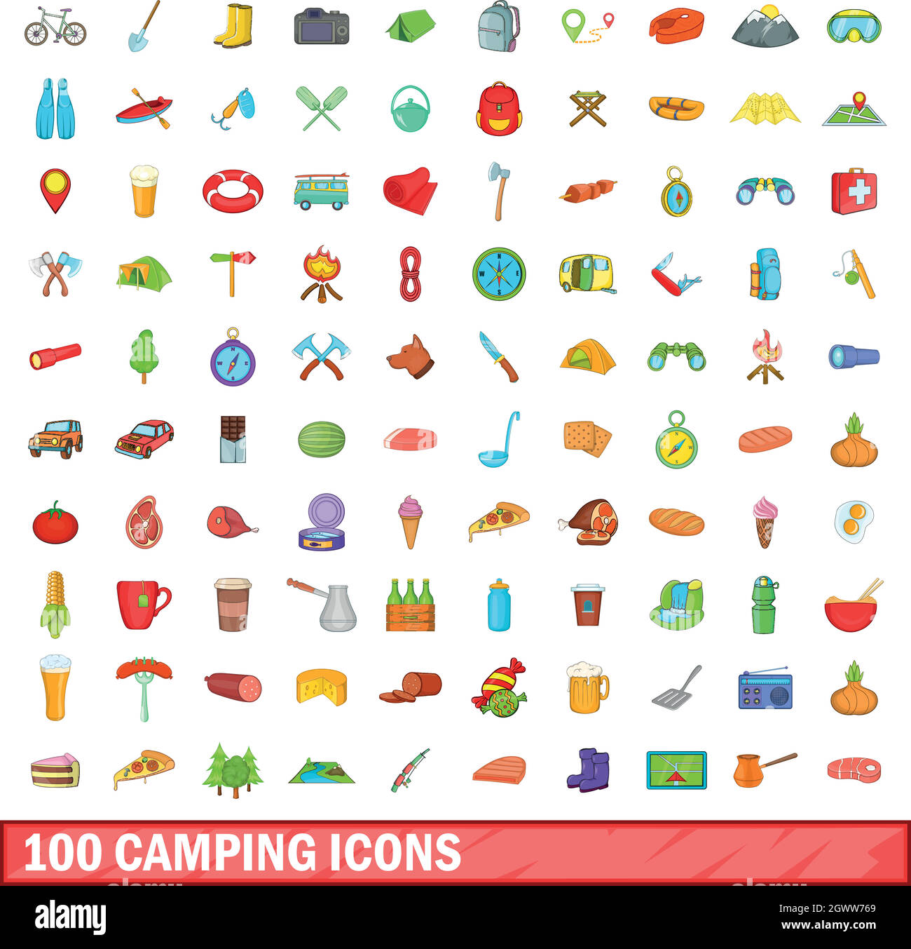 100 camping icons set, cartoon style Stock Vector Image & Art - Alamy