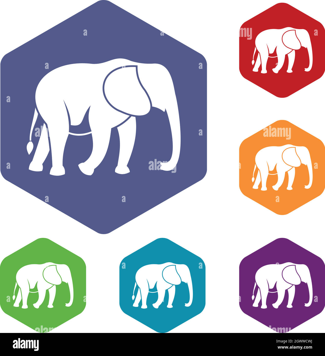 Wild elephant icons set Stock Vector