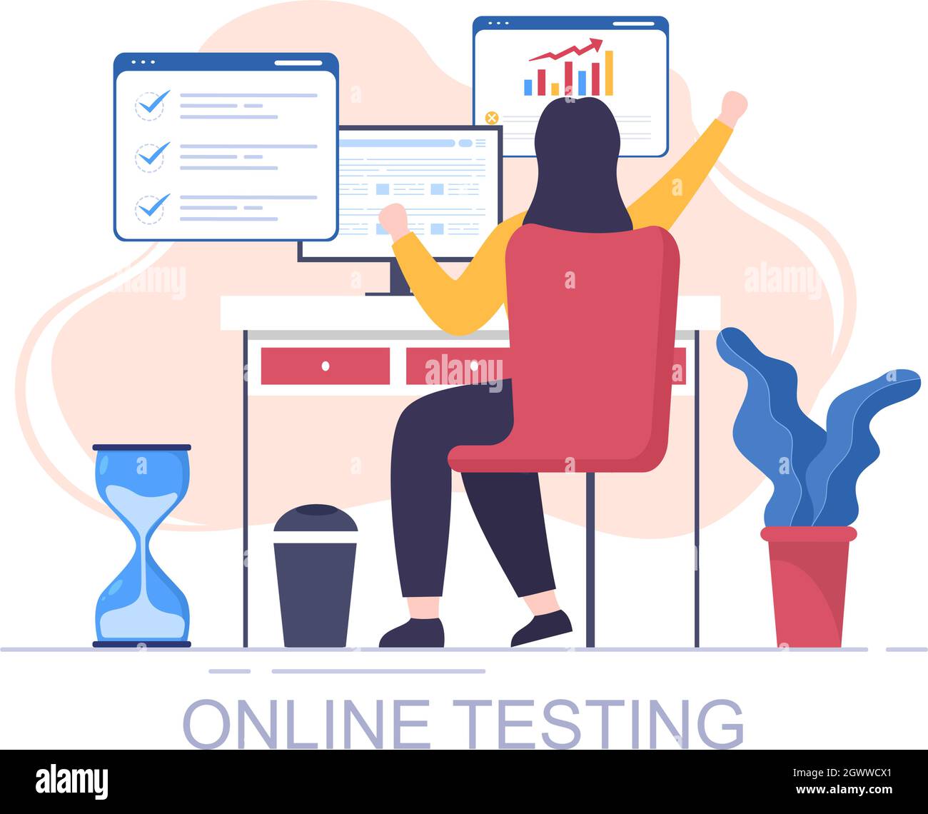 Online Testing Background Vector Illustration With Checklist, Taking Exam, Choosing Answer, Form, E-learning and Education Concept Stock Vector