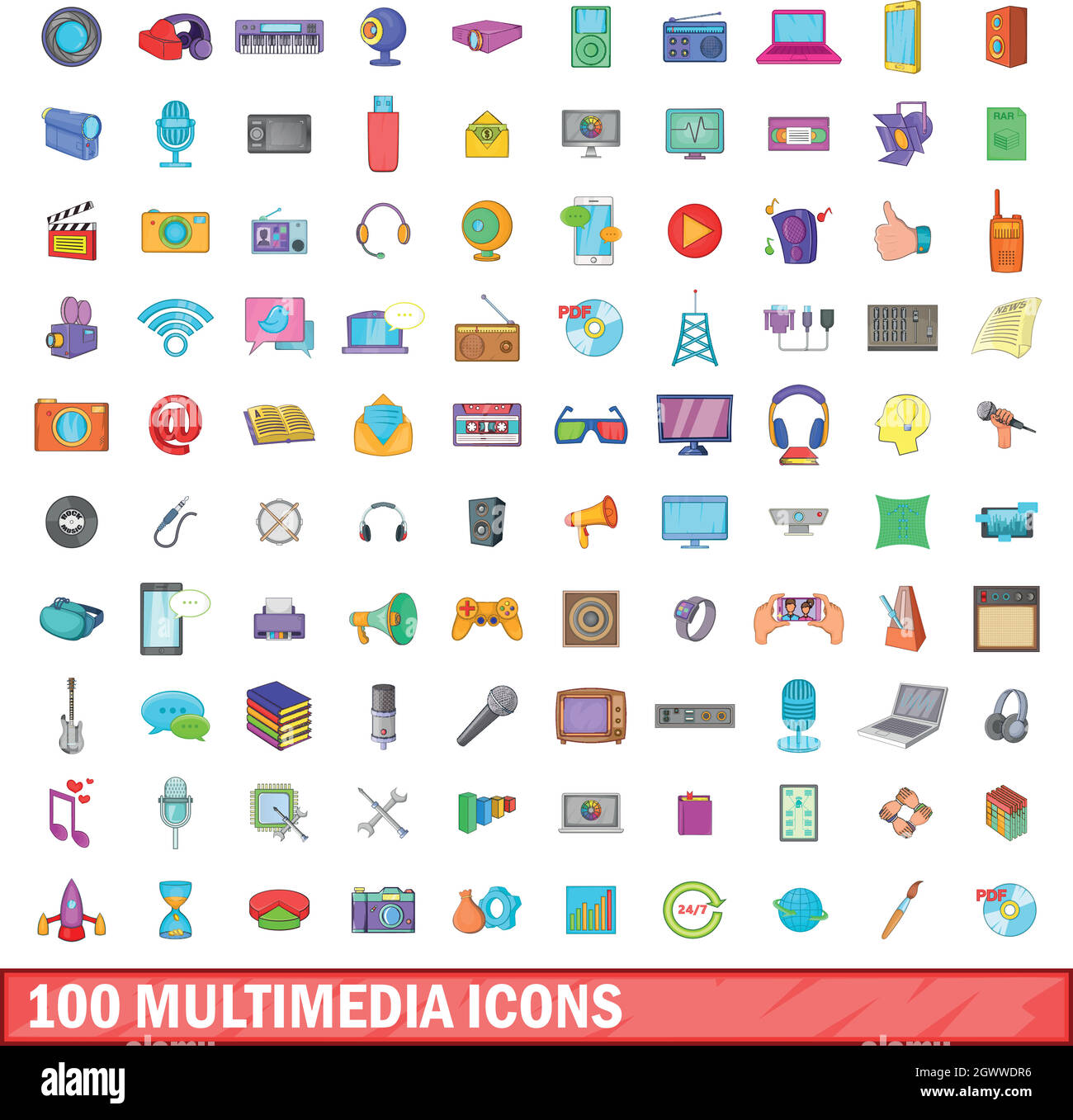 100 multimedia icons set, cartoon style Stock Vector Image & Art Alamy