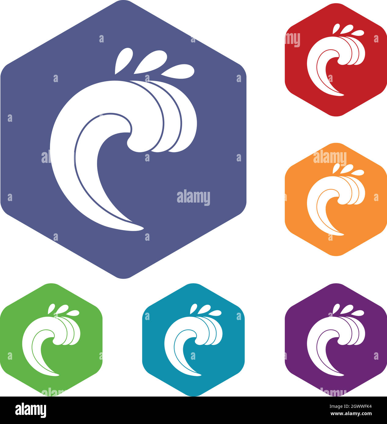 Large curling wave icons set Stock Vector