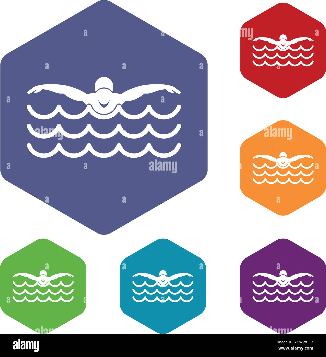 Butterfly swimmer icons set Stock Vector