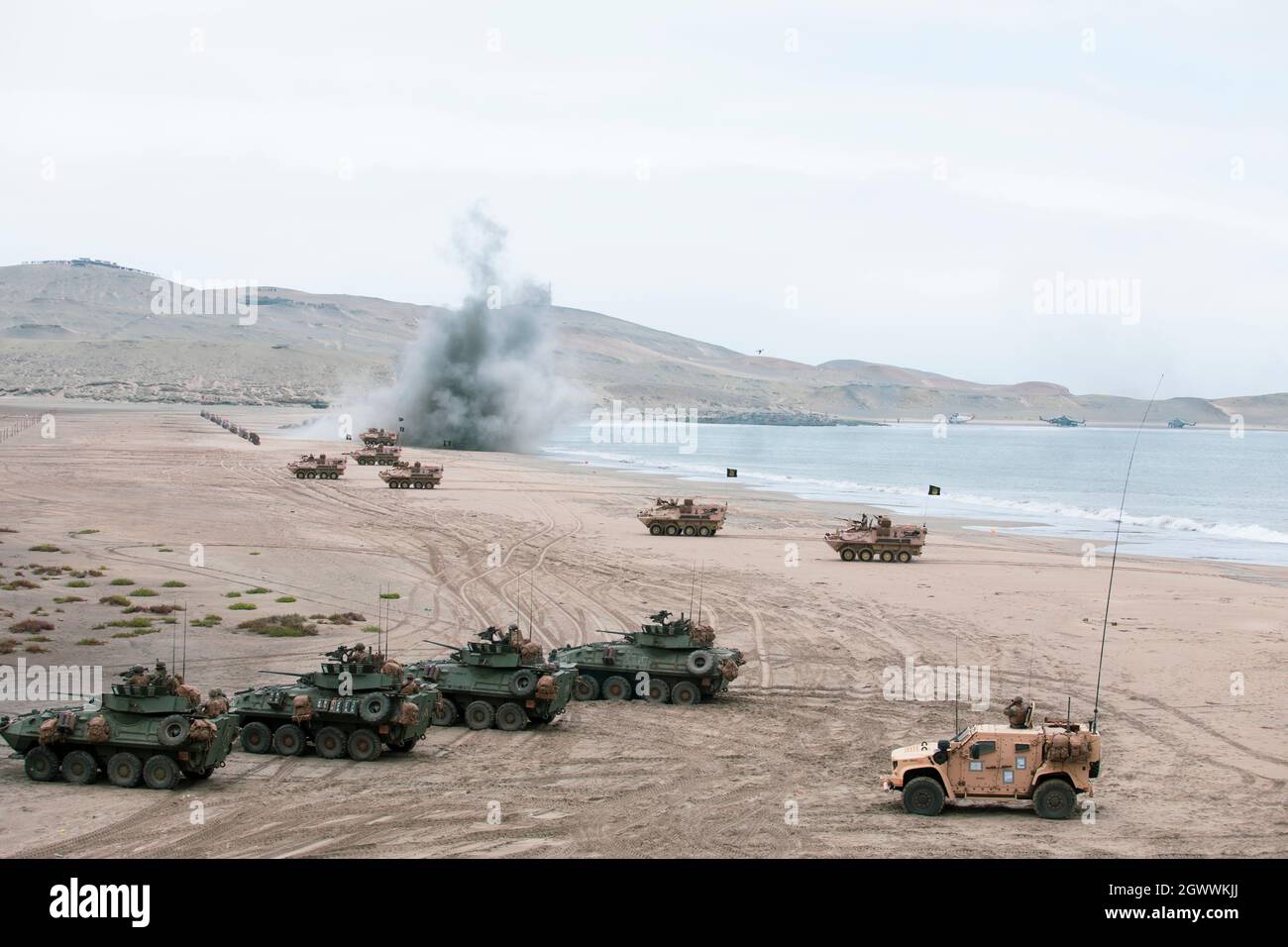 Peruvian Marines operate amphibious armored vehicles, from shipto