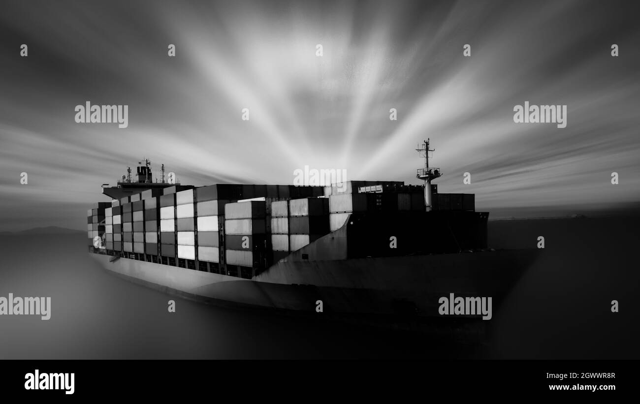 Container ship aerial view Black and White Stock Photos & Images - Alamy