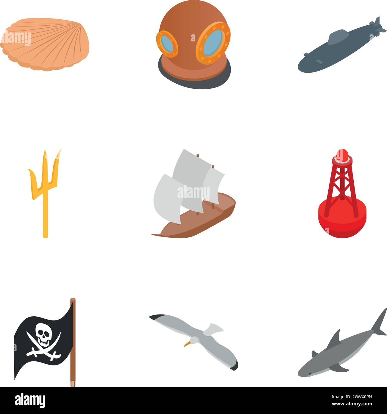 Diver icons set, isometric 3d style Stock Vector